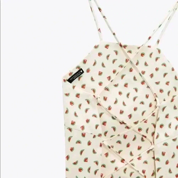 Zara Watermelon Print Satin Strappy Back Cropped Top Size S - Picture 4 of 7